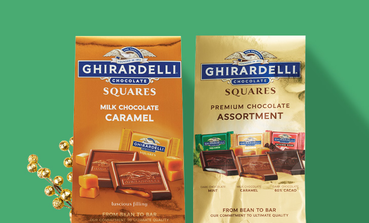 Ghirardelli milk chocolate caramel and assorted chocolate squares
