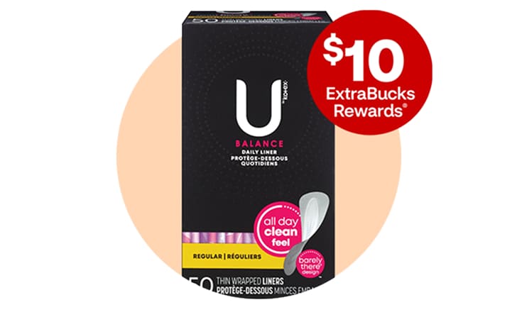 $10 ExtraBucks Rewards. U by Kotex period care products.