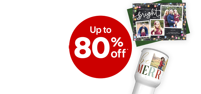 Up to 80 percent off holiday photo products including puzzle, holiday card and travel tumbler