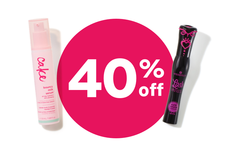 40% off brands like Cake and essence.