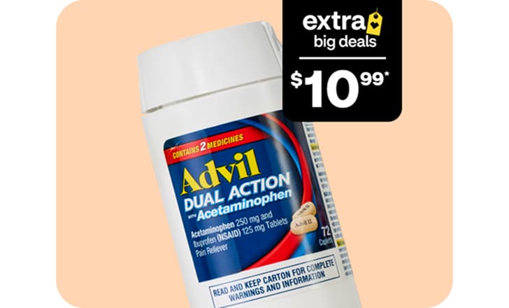 Extra Big Deals starting at $10.99 for products like Advil.