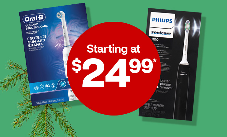 Starting at $24.99, featuring an Oral-B and Philips Sonicare electric toothbrushes