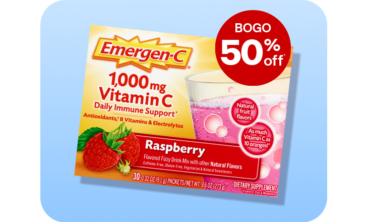 Buy one, get one 50 percent off, Emergen-C Vitamin C drink packets