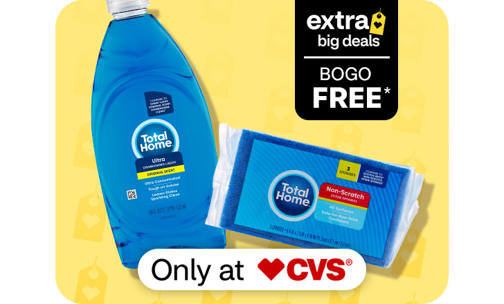 Extra Big Deals, buy 1, get 1 free. Only at CVS. Total Home detergent and sponges