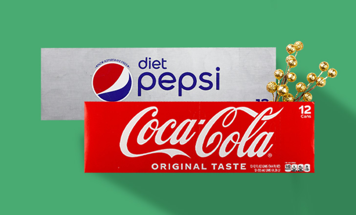 Cartons of 12 cans of diet Pepsi and Coca-Cola