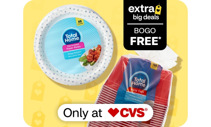Extra Big Deals. Buy 1, get 1 free. Only at CVS. Total home plates and cups