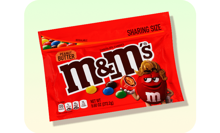 Sharing size M&M's peanut butter candy