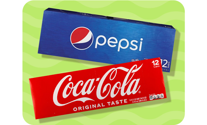 12-can packs of Pepsi and Coca-Cola