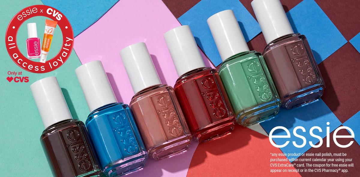 essie nail polish in a range of colors essie all access loyalty Only at CVS® *any essie product or essie nail polish must be purchased within current calendar year using your CVS ExtraCare® card.