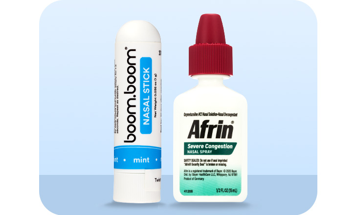 Boom Boom nasal stick and Afrin severe congestion nasal spray