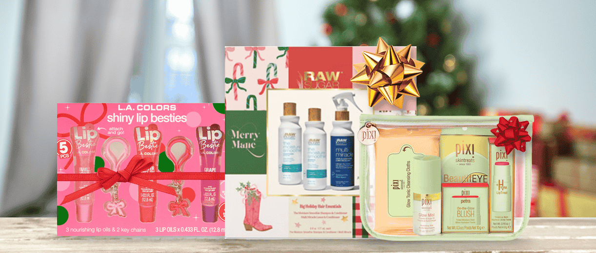 Holiday gift sets, featuring L.A Colors, Raw Sugar and Pixi gift sets