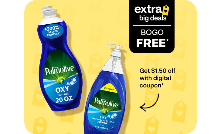 Extra Big Deals. Buy 1, get 1 free. Get $1.50 off with digital coupon. Palmolive Oxy dish liquid and Oxy Power.