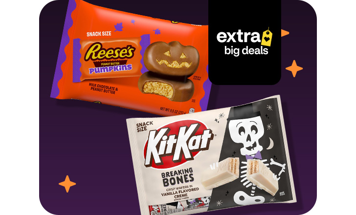 Extra Big Deals. Halloween-themed Reese’s and KitKat candy.
