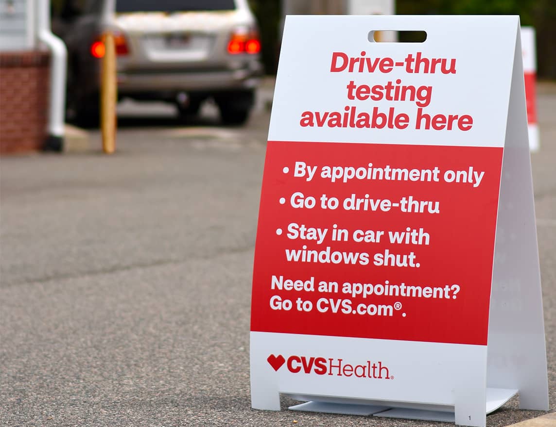 Sign for drive-thru testing at CVS®