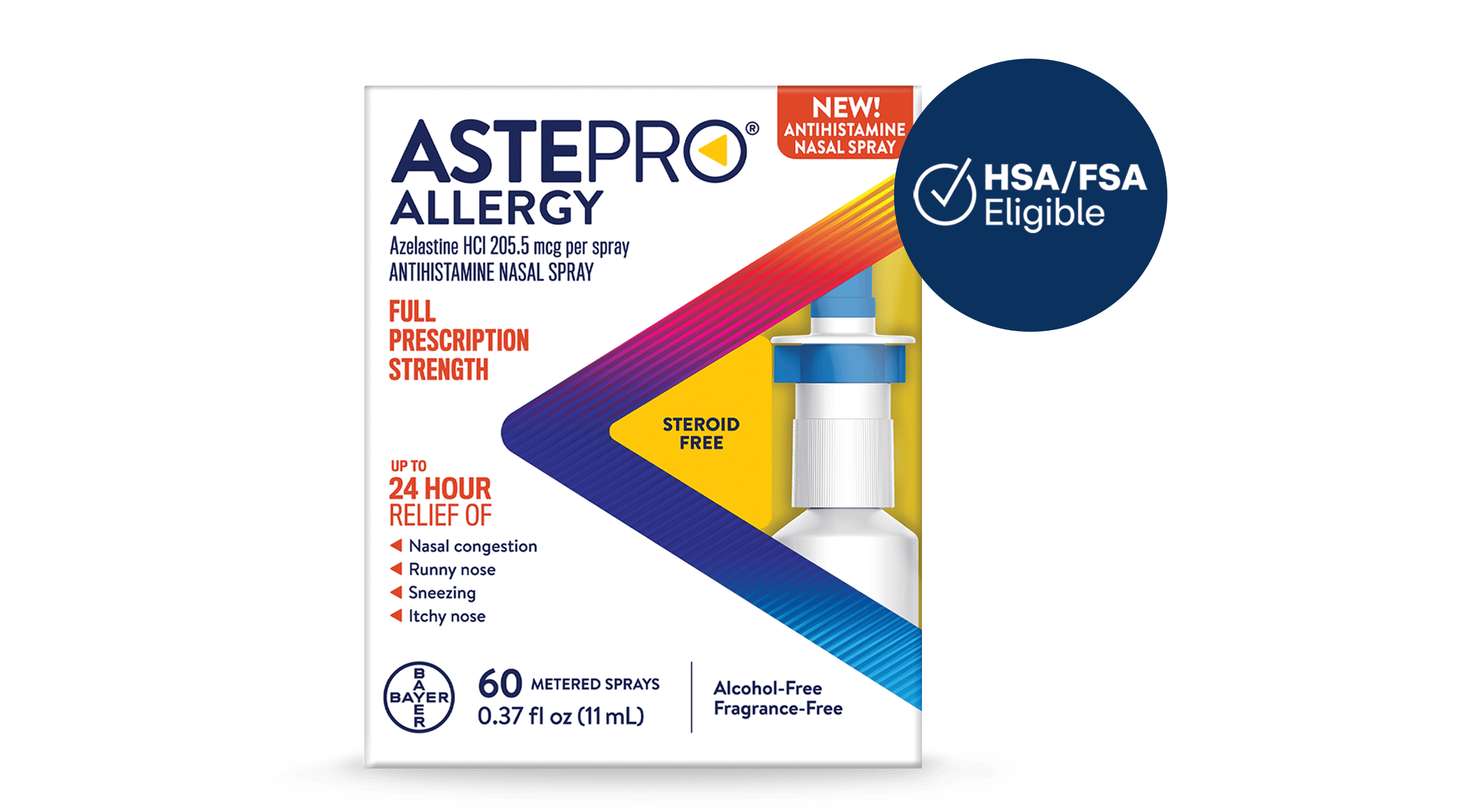 Astepro allergy relief products, HSA/FSA eligible logo
