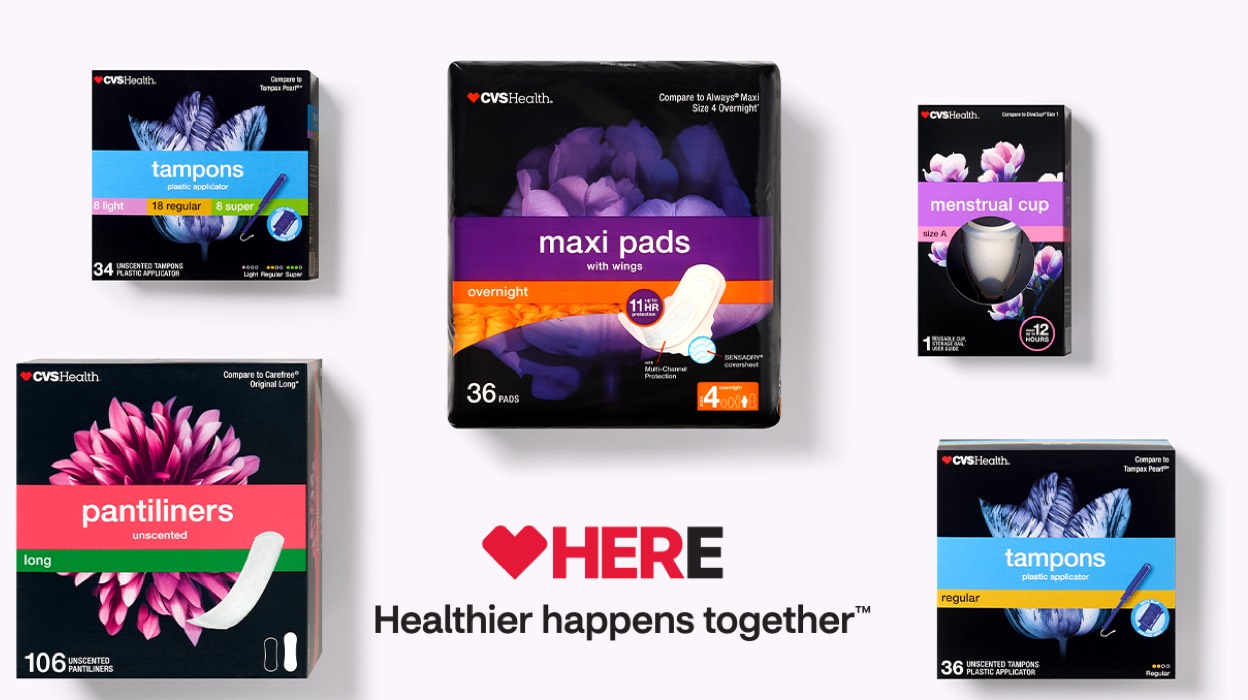 CVS Health brand period products come in a variety of forms.