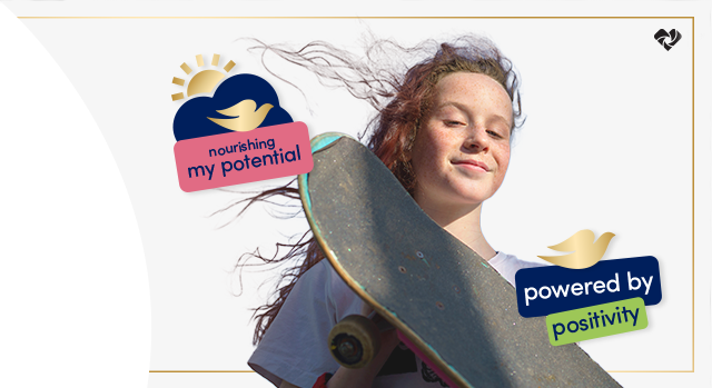 Confident young child nourishing my potential dove powered by positivity