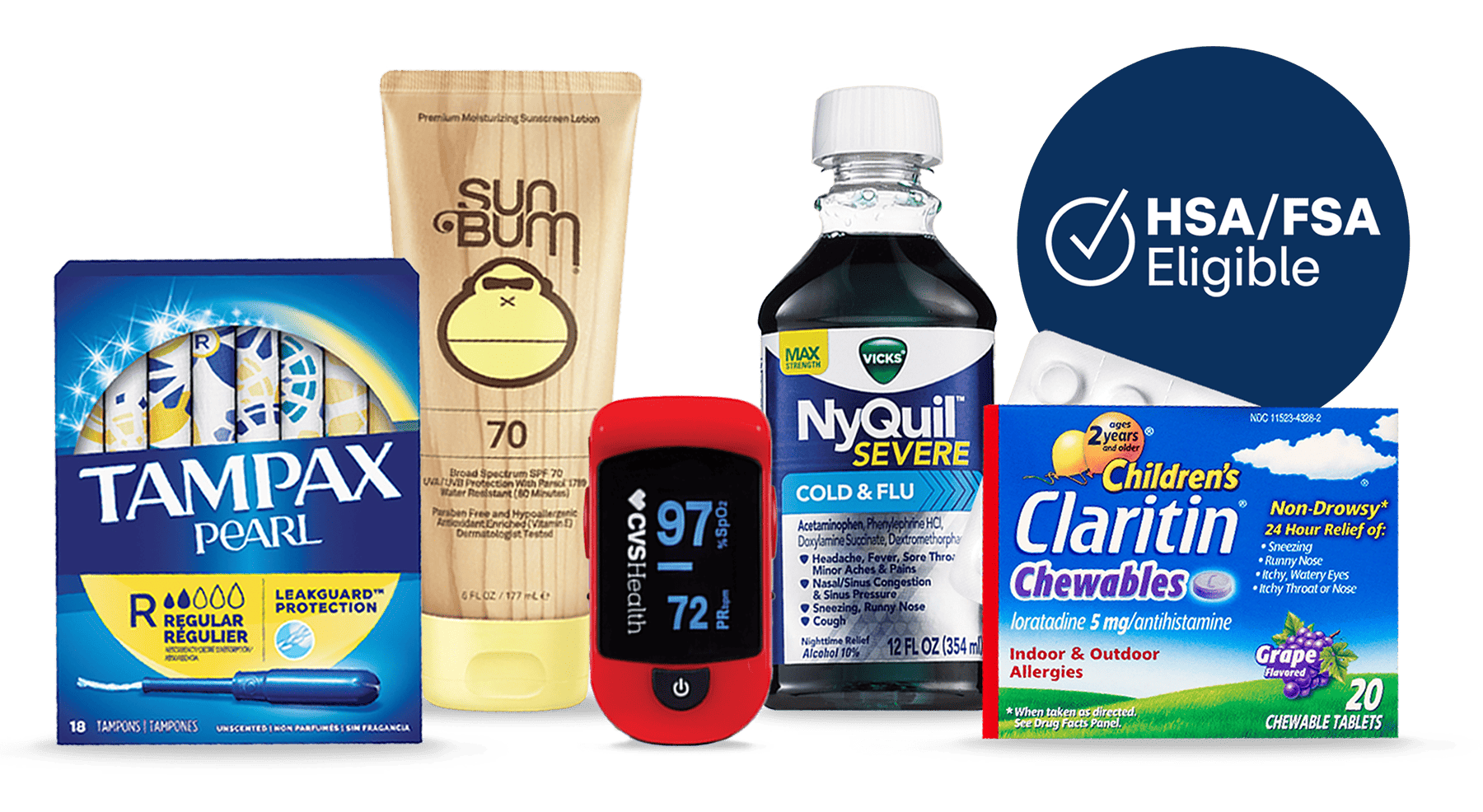 HSA/FSA eligible logo and product examples