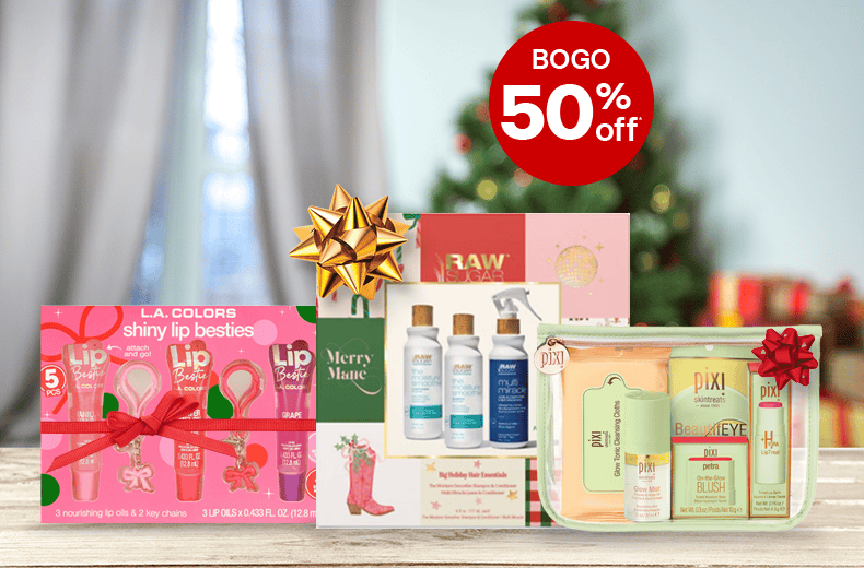 Buy 1 get 1 50% Off, featuring Raw Sugar, Pixi and Maybelline gift sets