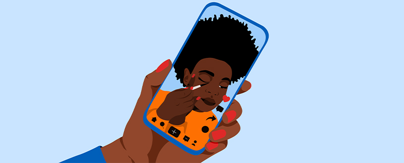 Person watching a TikTok makeup tutorial on their phone