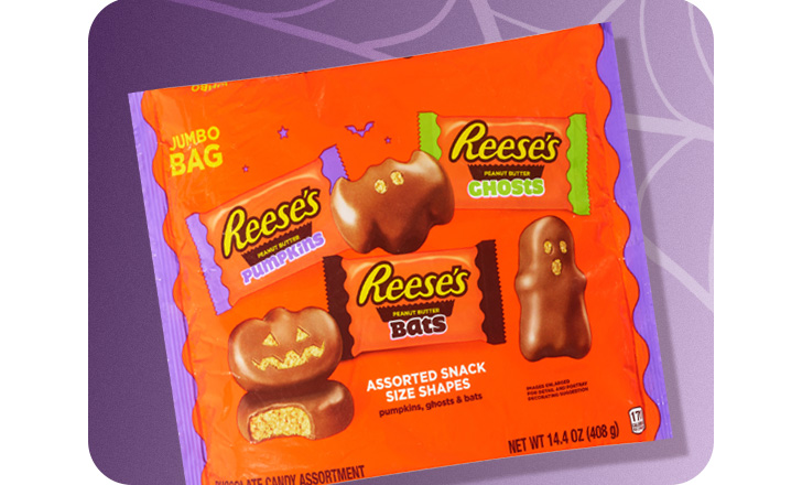 Jumbo bag of Reese's Pumpkins, Bats and Ghosts Halloween candy