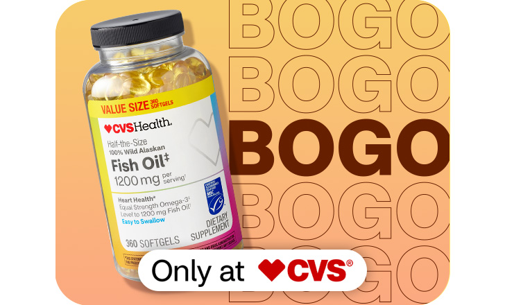 Buy one, get one free, only at CVS®, CVS Health® Fish Oil vitamins.