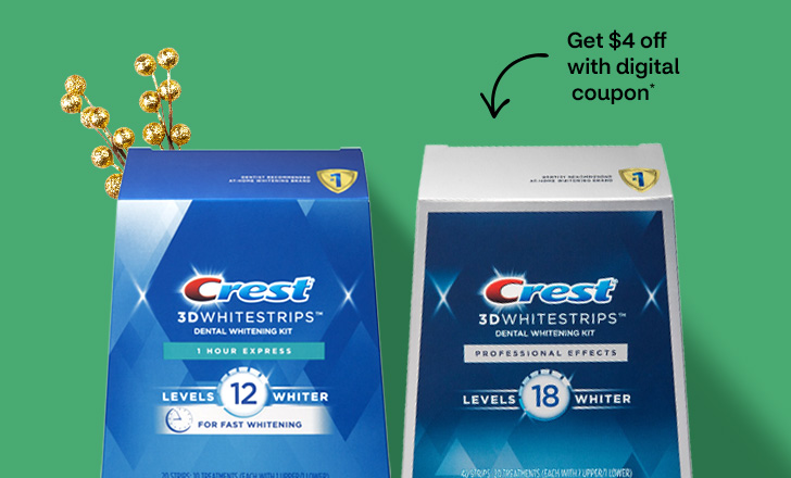 Get $4 off with digital coupon, Crest 3D Whitestrips at 12 and 18 levels whiter