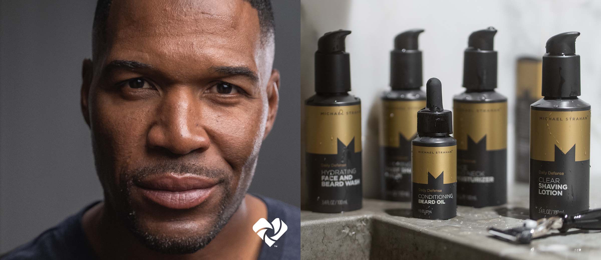 Beauty Unaltered logo, examples of Michael Strahan Daily Defense grooming products