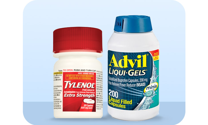 Tylenol Extra Strength caplets and Advil Liqui-Gels capsules