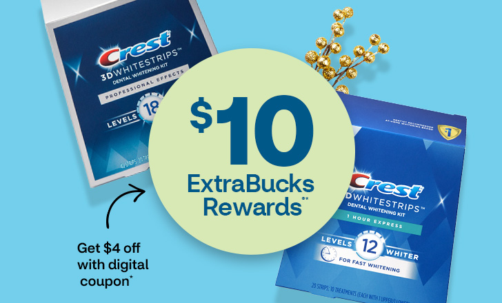 Get $4 off with digital coupon, $10 ExtraBucks Rewards on Crest 3D Whitestrips