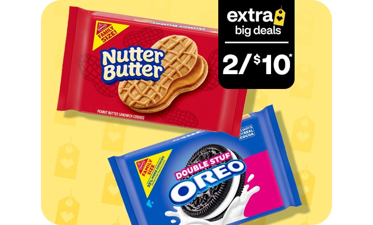 Extra Big Deals, two for $10. Nutter Butter peanut butter sandwich cookies and Double Stuf Oreo