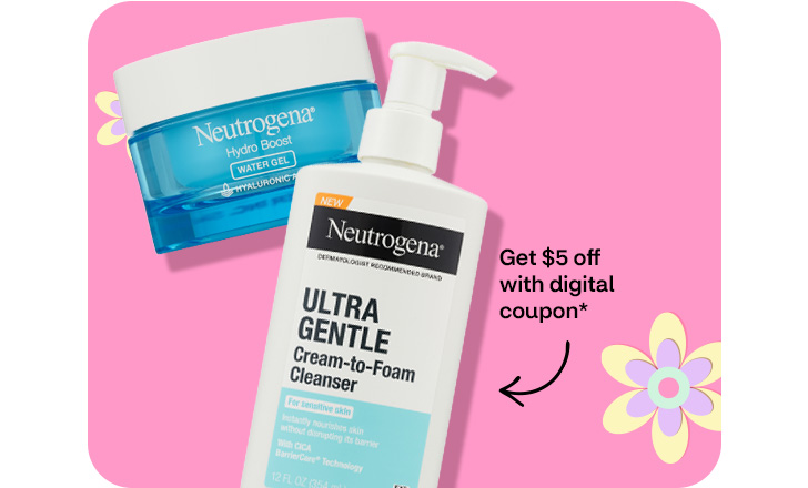 Get $5 off with digital coupon on Neutrogena Ultra Gentle Cream-to-Foam Cleanser and Neutrogena Hydro Boost Water Gel