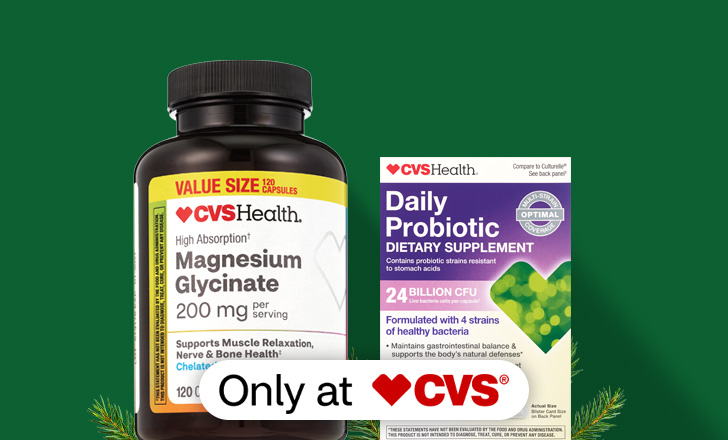 Buy one, get one 50 percent off, CVS Health Daily Probiotic capsules and Magnesium Glycinate capsules, only at CVS.