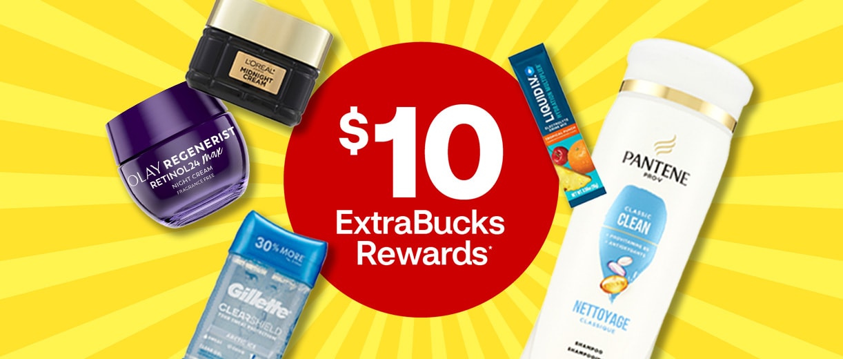 $10 ExtraBucks Rewards. Pantene Classic Clean shampoo, Liquid I.V., Olay Regenerist Retinol night cream, Gillette deodorant and L’Oréal Paris Midnight Cream