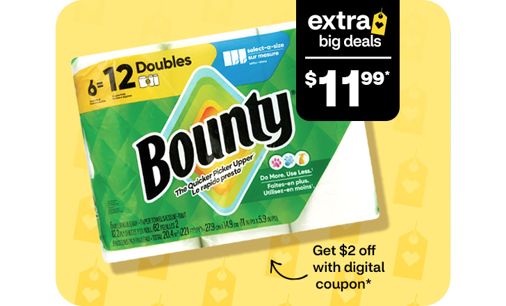 $11.99, get $2 off with digital coupon, Bounty double roll paper towels