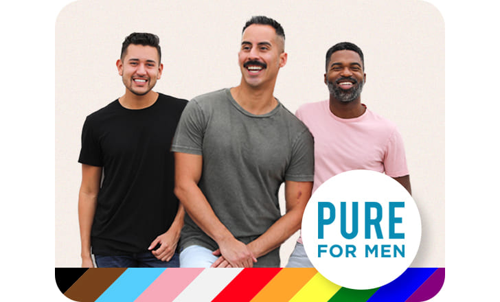 Portrait of Lawrence Johnson, Fabian Prado and Naaman Esquivel with Pure for Men logo