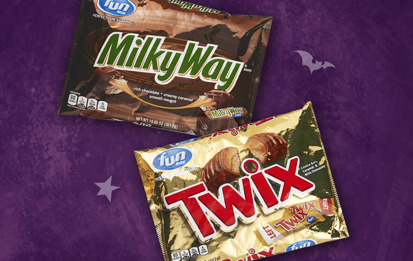 Milky Way and Twix sharing size candy