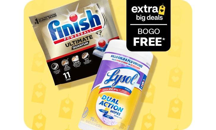 Extra Big Deals. Buy 1, get 1 free. Finish Powerball tabs and Lysol wipes