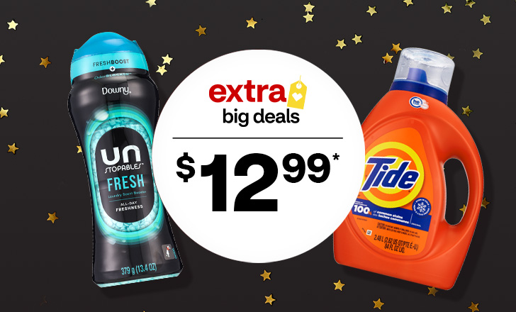 Tide detergent and Downy Unstopables priced at $12.99 each.