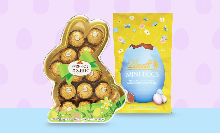 Ferrero Rocher chocolate bunny and Lindt mini eggs