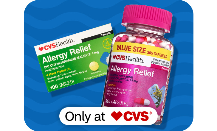 Only at CVS. CVS Health Allergy Relief tablets and CVS Health Allergy Relief capsules