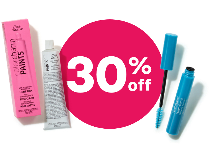 30% off brands like Wella and Neutrogena.
