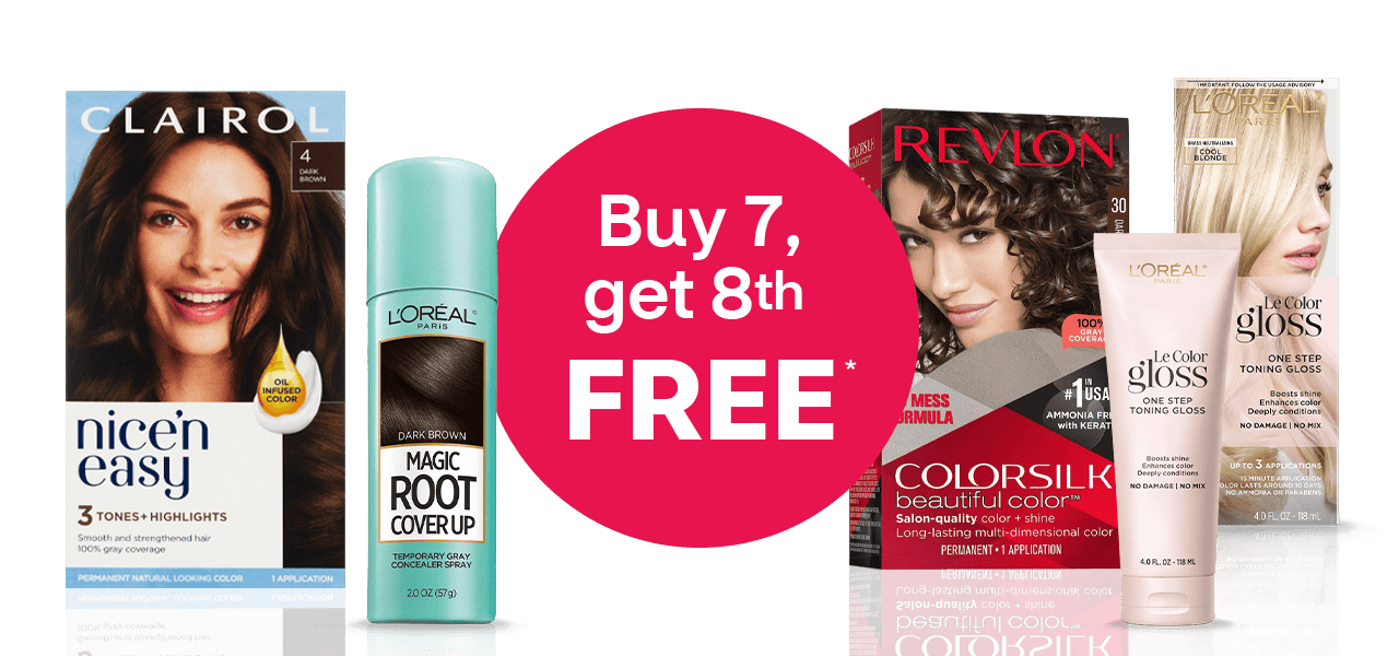 Buy 7, get 8th FREE, Clairol, L'Oréal and göt2b hair color products