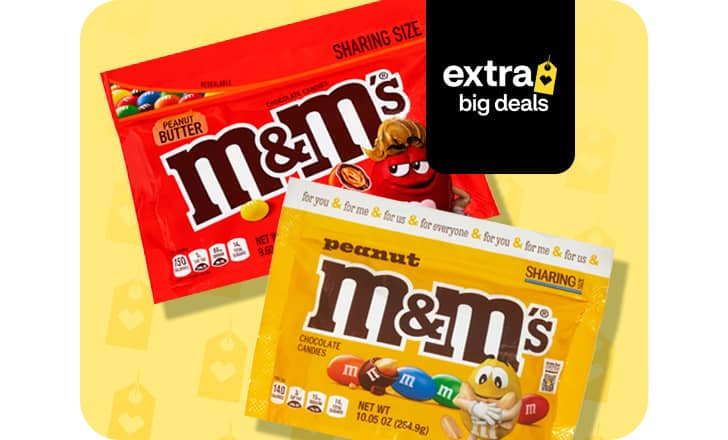 Sharing size bags of M&M's peanut butter and peanut candy