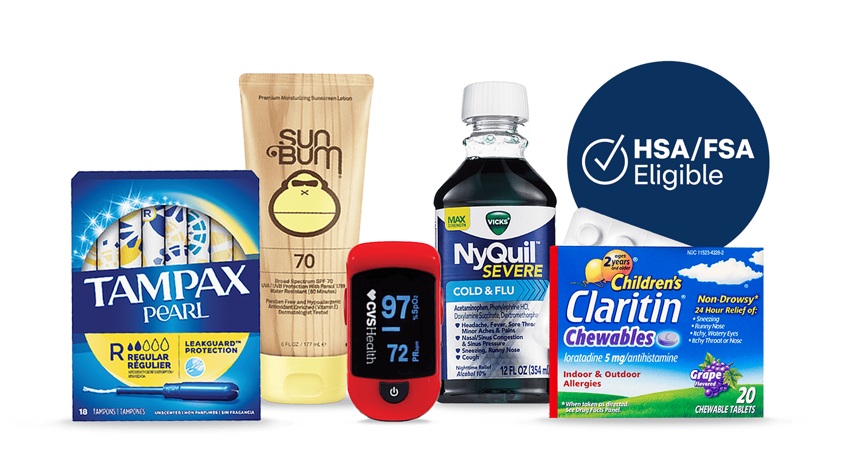 HSA/FSA eligible logo, available health and medicine items