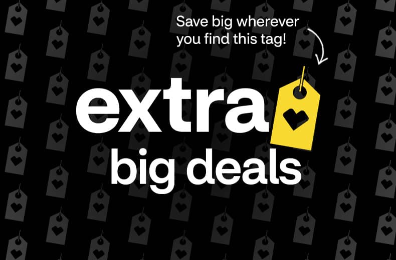 Extra big deals and a yellow tag with a CVS heart.