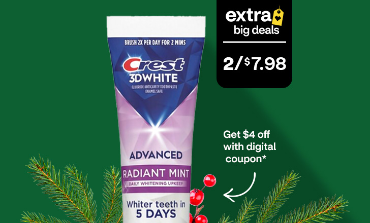 Two for $7.98, get $4 off with digital coupon, Crest 3 D White toothpaste