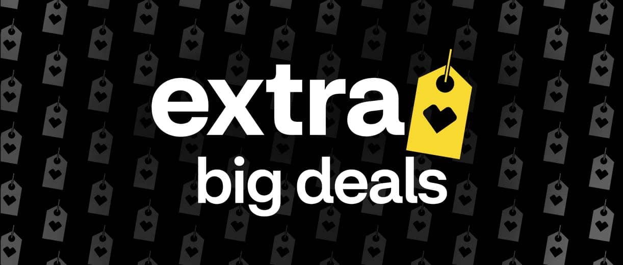 Extra big deals and a yellow tag with a CVS heart.