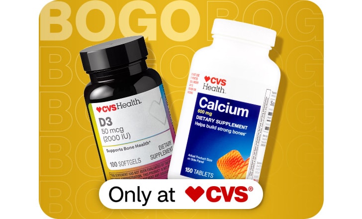Only at CVS. Buy 1, get 1 free. CVS Health D3 and Calcium tablets.