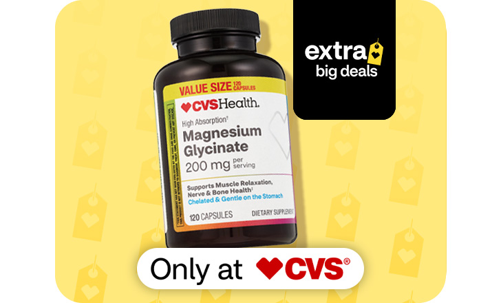 CVS Health value size Magnesium Glycinate capsules, only at CVS, extra big deals.